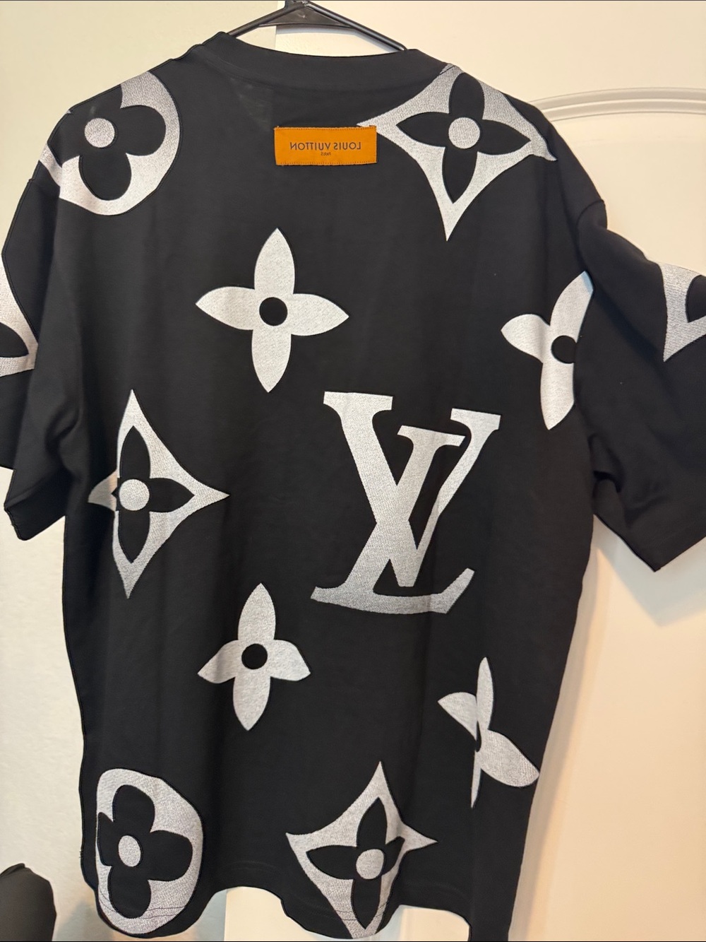 Black Tee with Silver Monogram Print